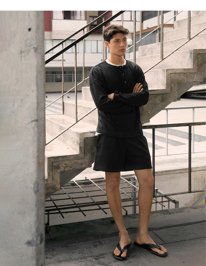 henley 100% algodon pesado para hombre color negro