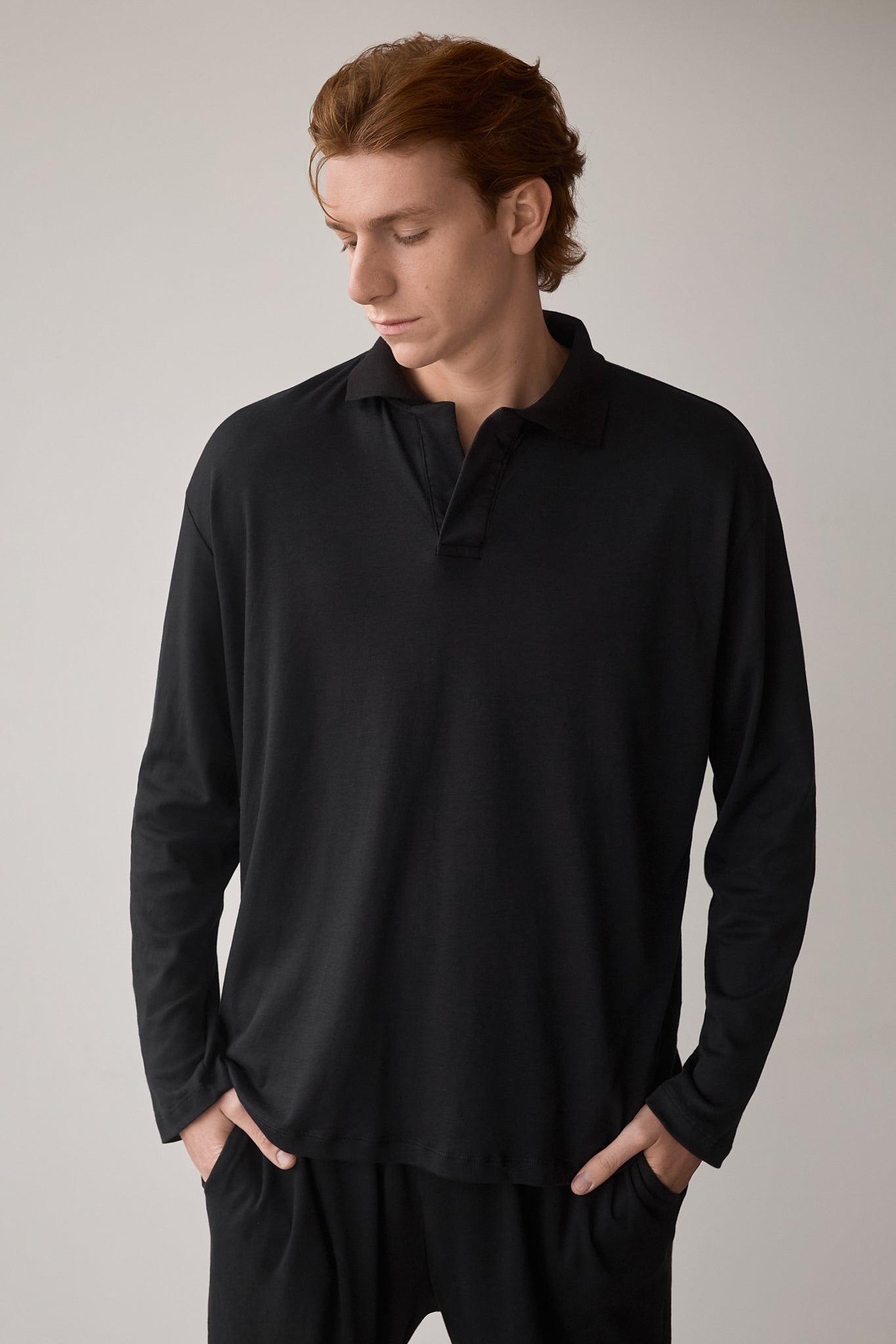 pijama hombre algodon organico manga larga color negro azulado